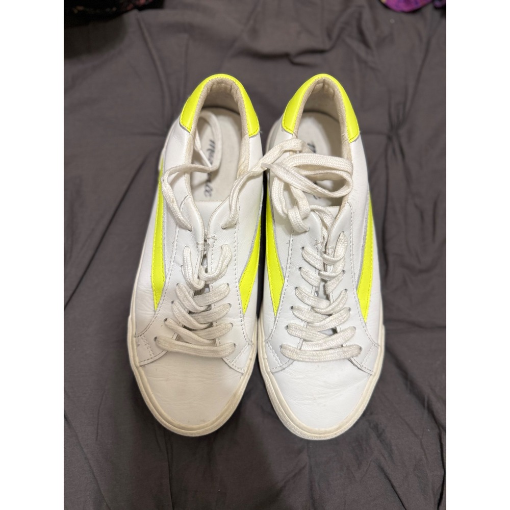 Madewell White Leather Sneakers Neon Yellow Accent Women's 7.5 Men's 5.5